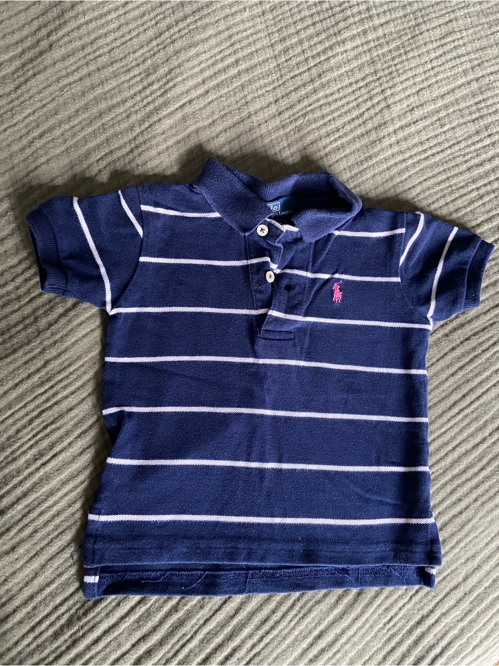 Polo Ralph Lauren Navy Stripe Polo Shirt with Pink Logo